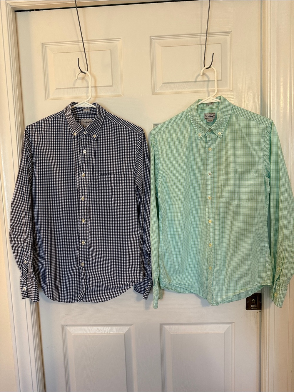 Two J. Crew Men's Navy Gingham Button-Down Shirts